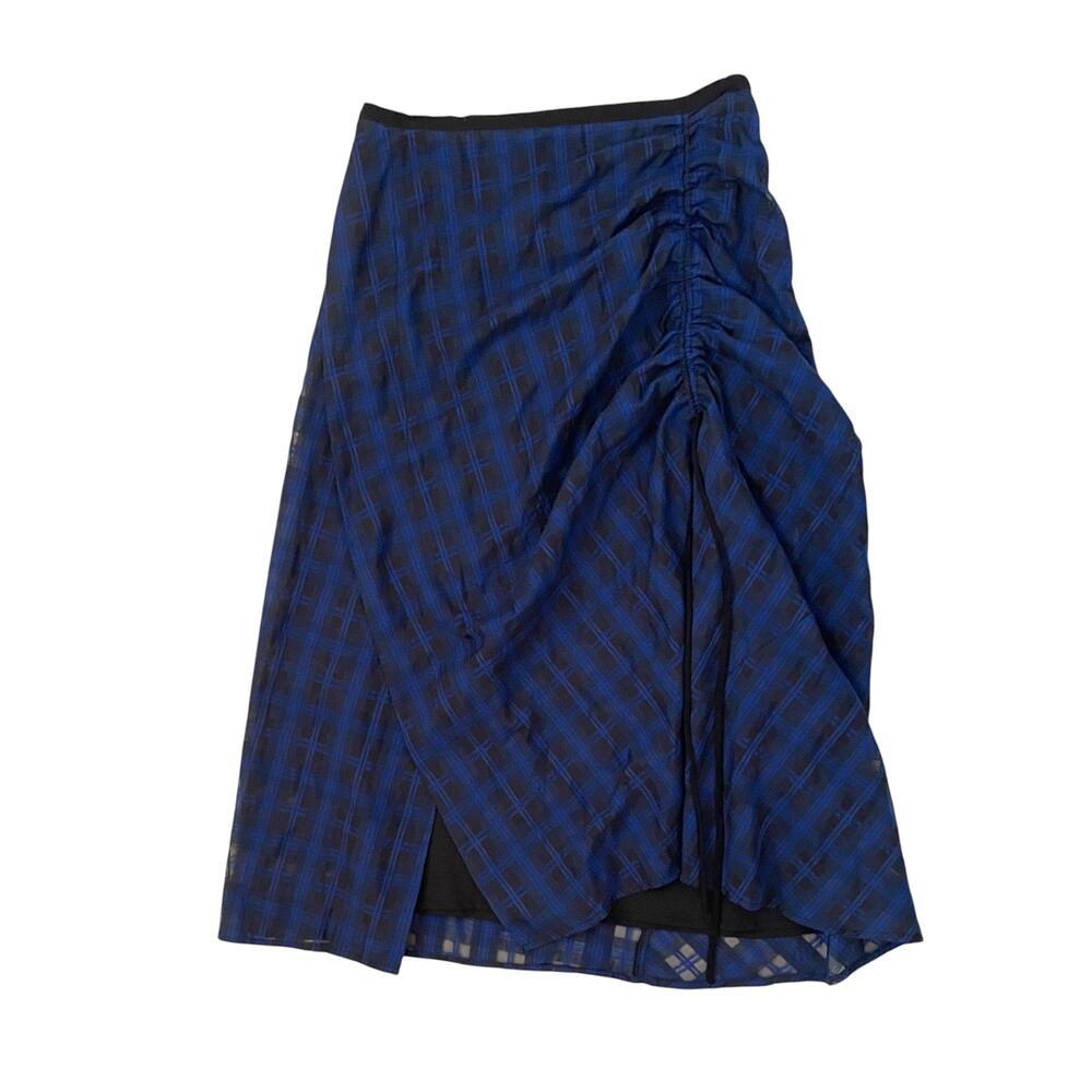 Demoo Parkchoonmoo Black & Blue Plaid Asymmetrical Midi Skirt - Size S/M